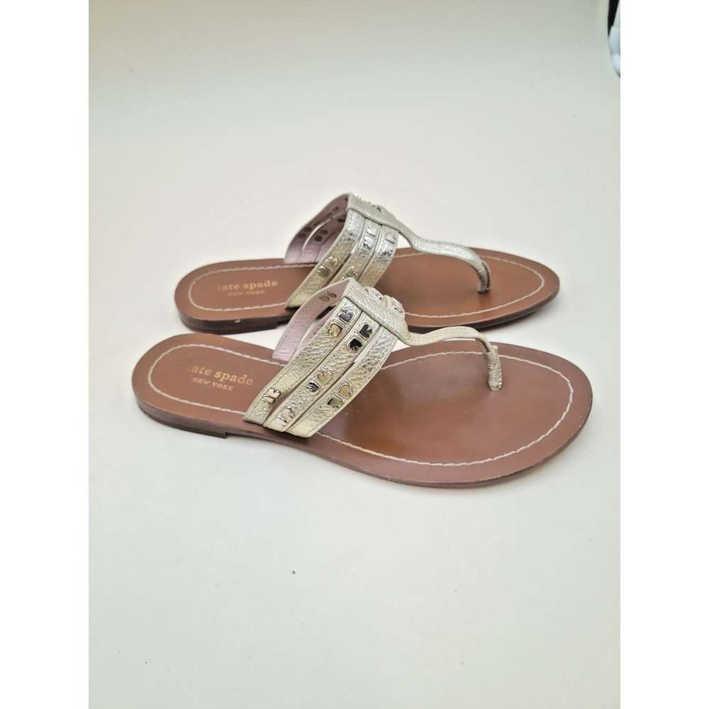 kate spade Metallic Gold Leather Thong Sandals - Picture 3 of 8